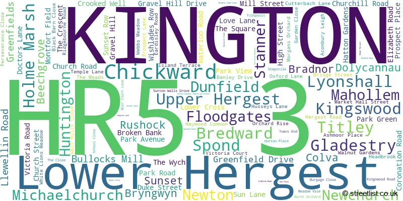 A word cloud for the HR5 3 postcode